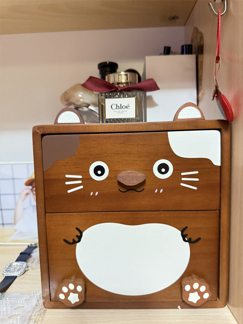 Funny Smiley Cat Wooden Storage Box, Office Desk Organization-Homelova