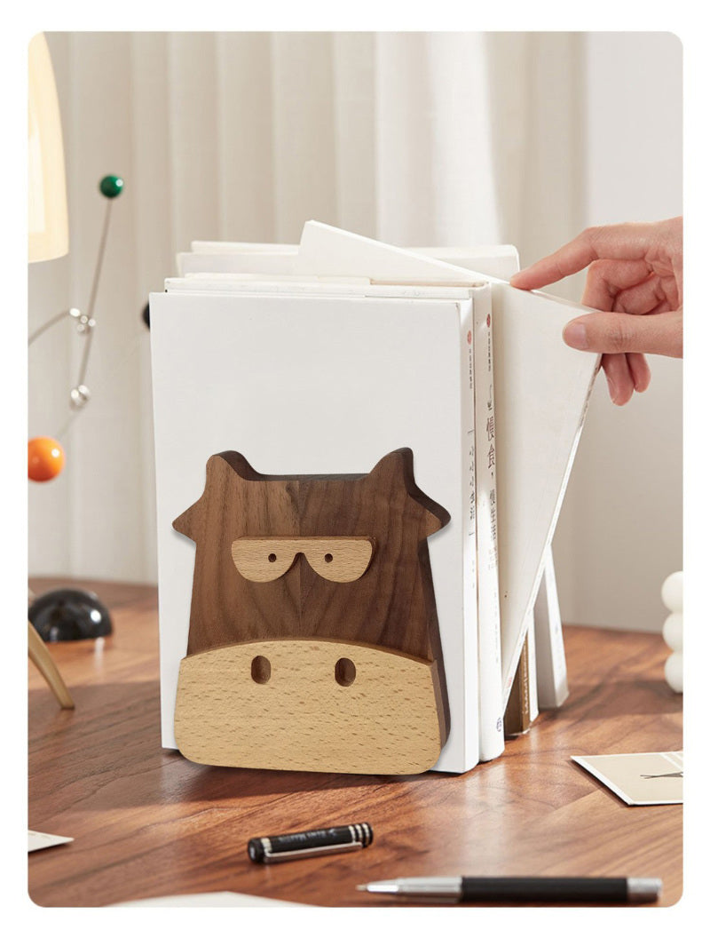 Funny Wood Hippopotamus Bookend: Study Room Decor-Homelova