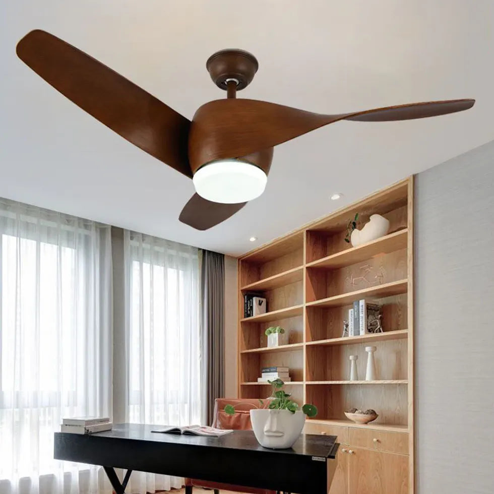 Three-Blade Wooden Streamlined Ceiling Fan with Light-Homelova