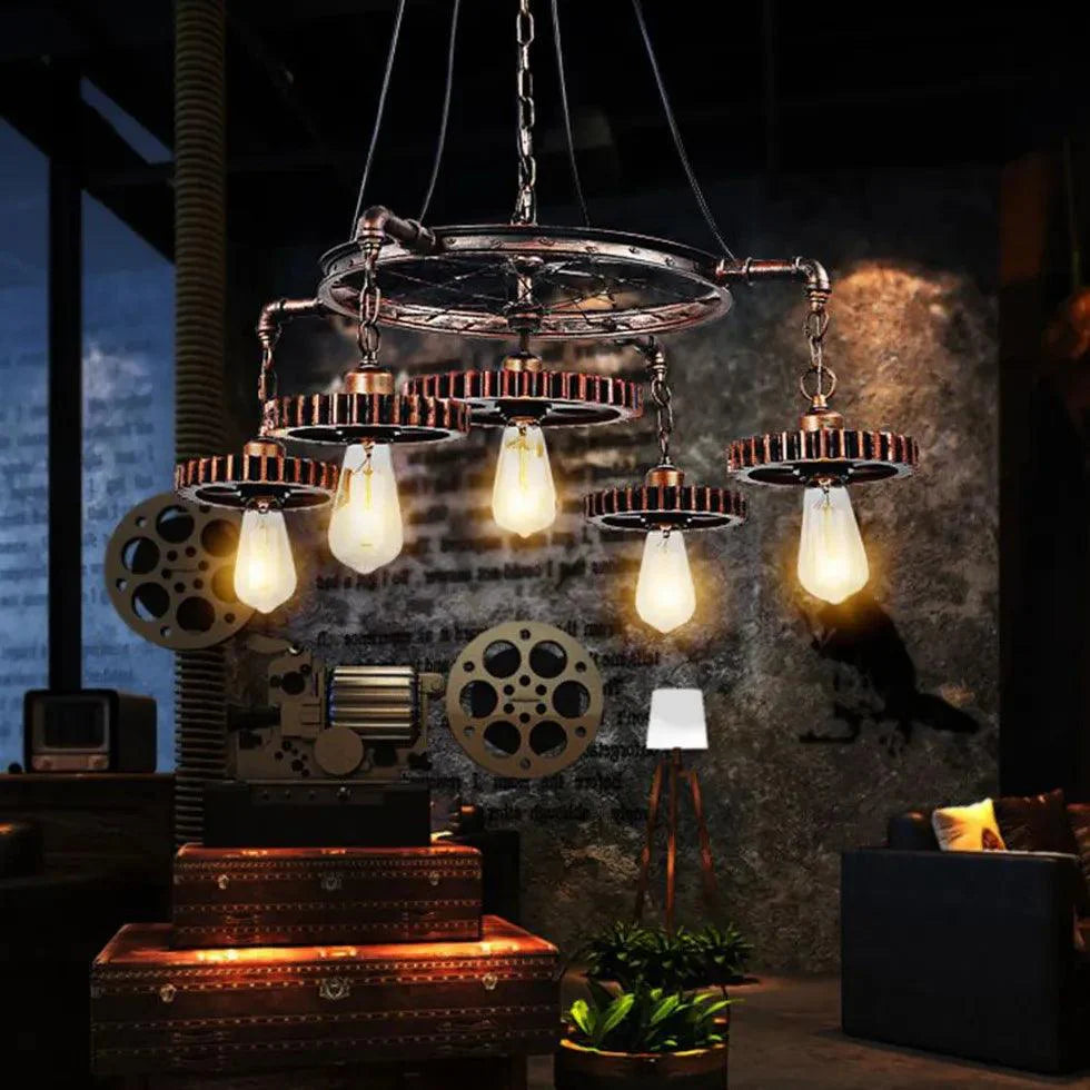 Gear Shaped Antique Bronze Industrial Pendant Light-Homelova