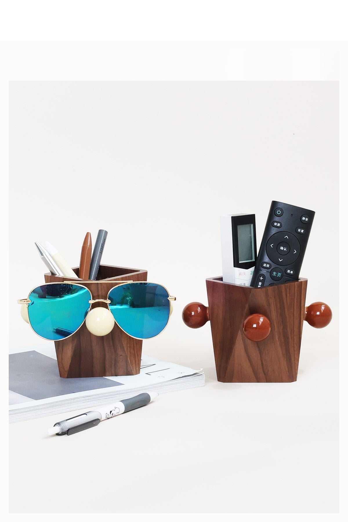 Geometric Line Art Wooden Pen Holder & Glasses Stand -  Office & Home Desktop Organizer-Homelova