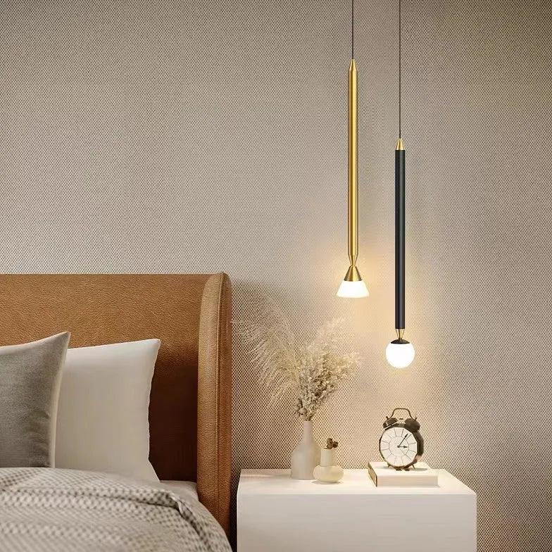 Gold Linear Minimalist Single Head Bedroom Pendant Light-Homelova
