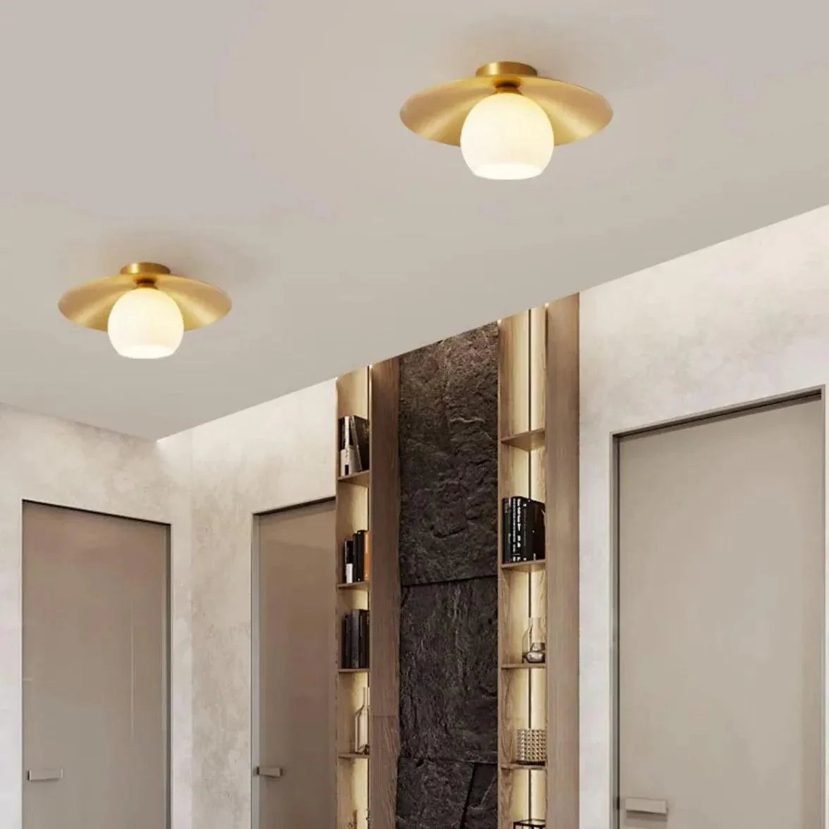 Gold Metal Glass Vintage Corridor Ceiling Light-Homelova