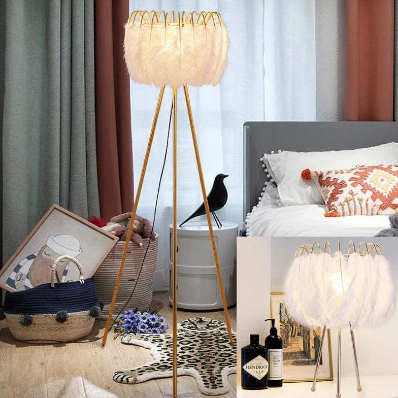 Golden Feather Transparent Tripod Floor Lamp-Homelova