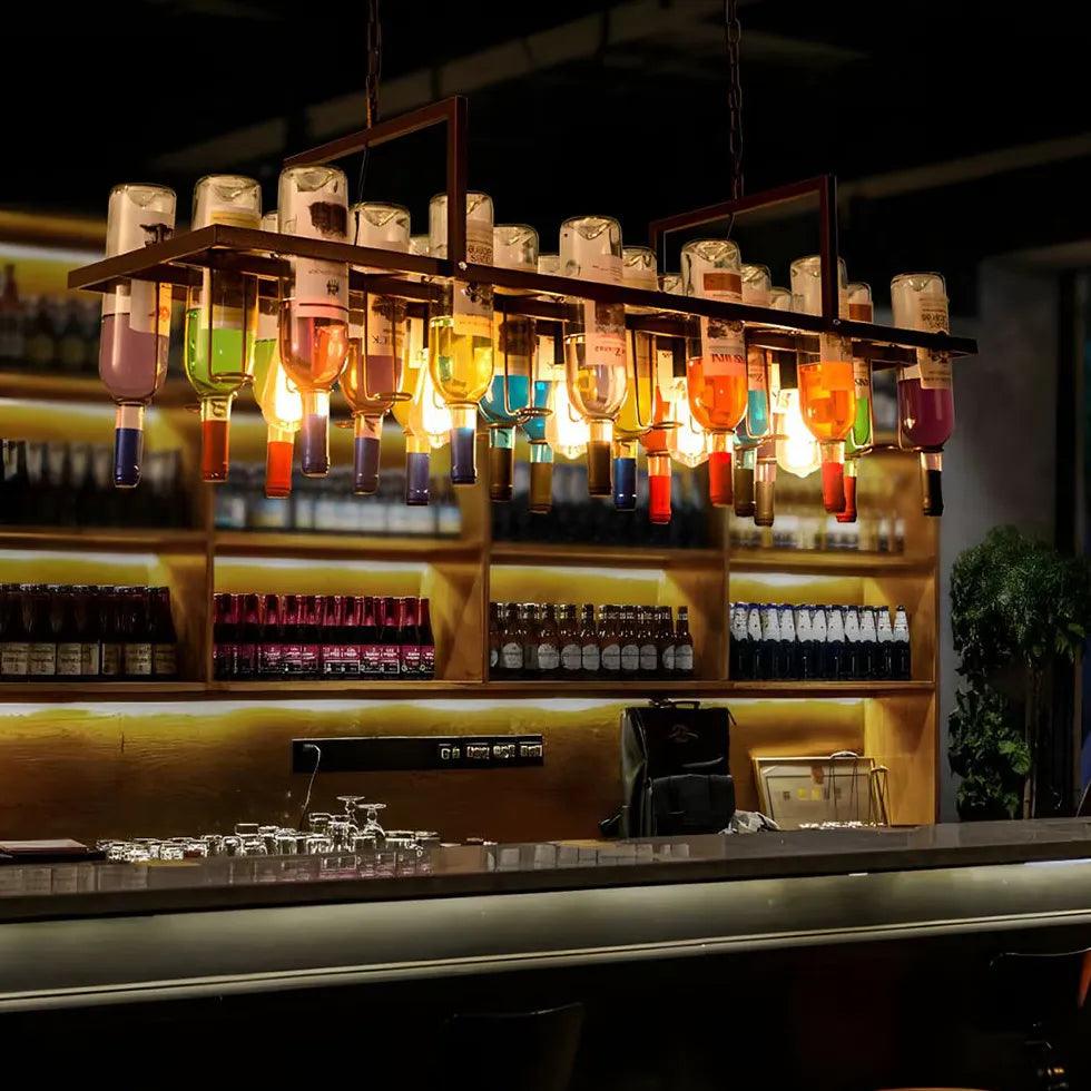 Multicolored Glass Bottle Shade Vintage Pendant Light-Homelova