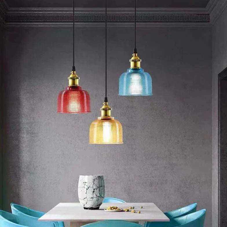 Rippled Colored Glass Vintage Pendant Light-Homelova