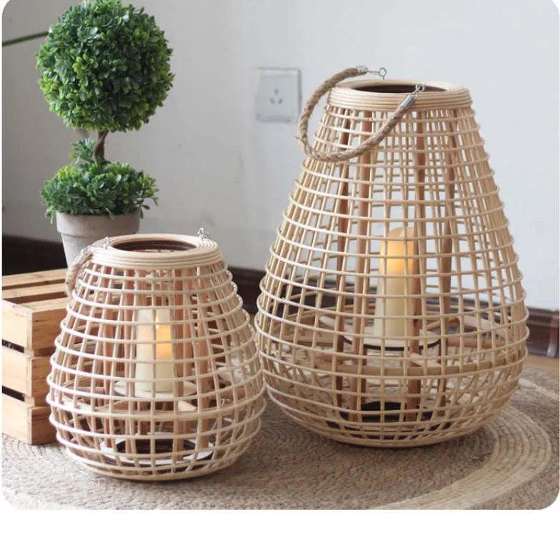 Handheld rattan candle holder outdoor floor lamp-Homelova