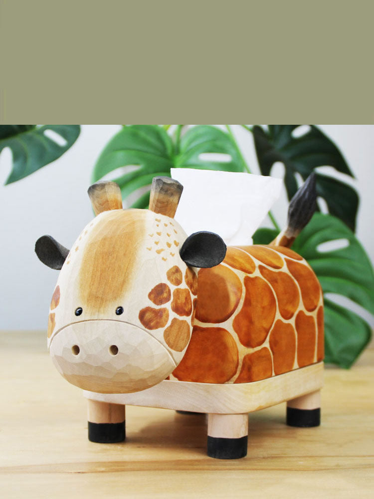 Handmade Wooden Giraffe Tissue Box, Desktop Decoration-Homelova