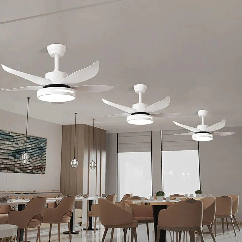 Streamlined White Modern Restaurant Ceiling Fan Light-Homelova