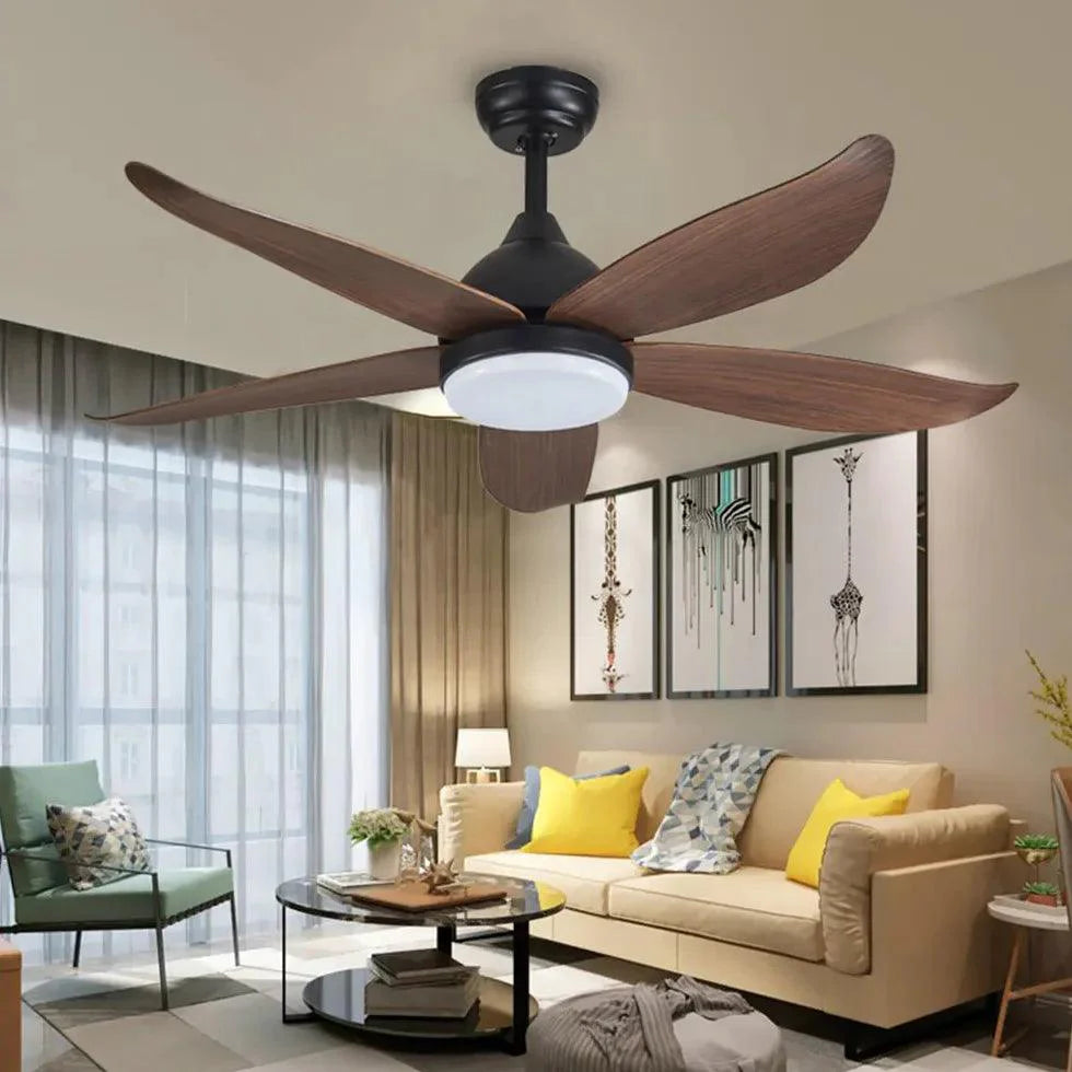 Wooden Black Living Room LED Fan Light-Homelova