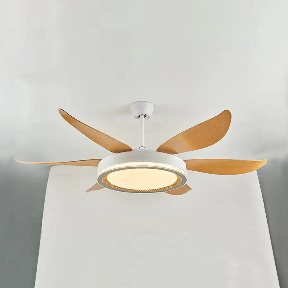 Wood Grain Blades White Body Fan Light-Homelova