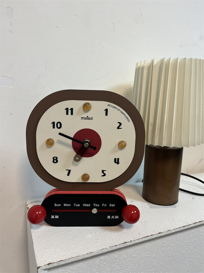 Home Office Desk Small Clock with Manual Adjustment Of The Day Of The Week-Homelova