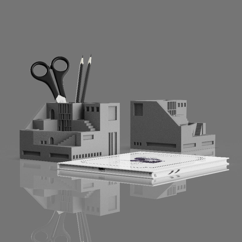 Industrial Art Concrete Mini Architectural Pen Holder, Office Desktop Organization-Homelova