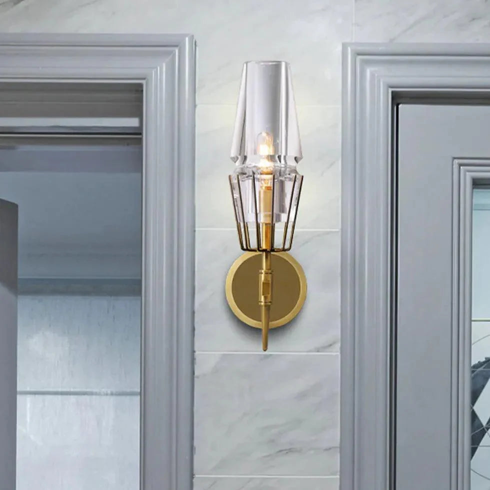 Lantern Glass Vintage Gold Wall Lights-Homelova