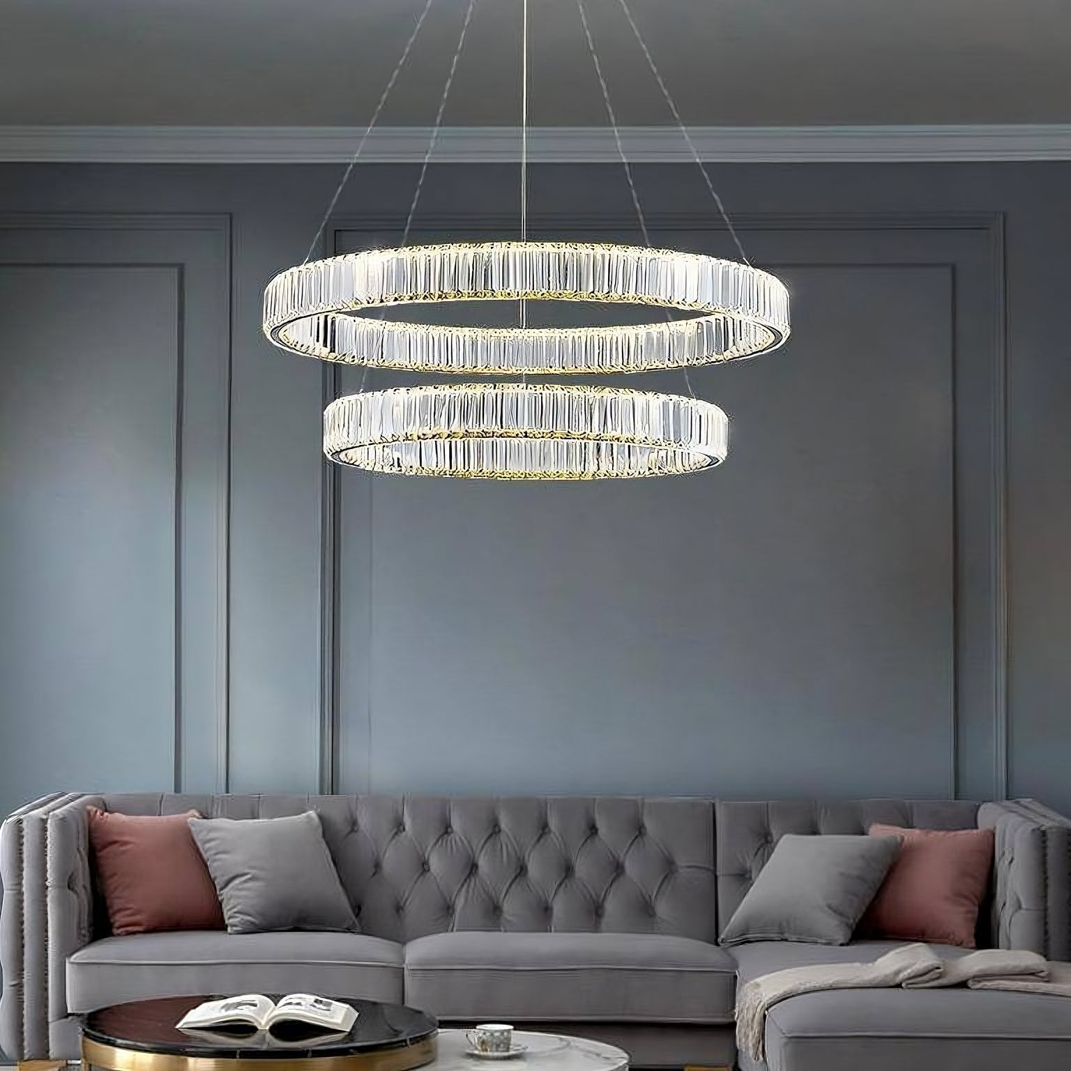 Roma 2-Ring Crystal Chandelier-Homelova