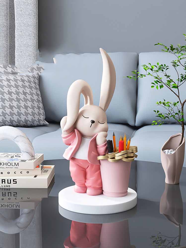 Long-Eared Rabbit Office Organize Pen Holder, Cute Decorative Ornament-Homelova
