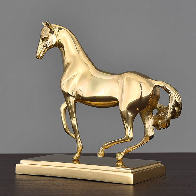 Luxurious Golden Galloping Horse Brass Sculpture - Elegant Decor Accent-Homelova