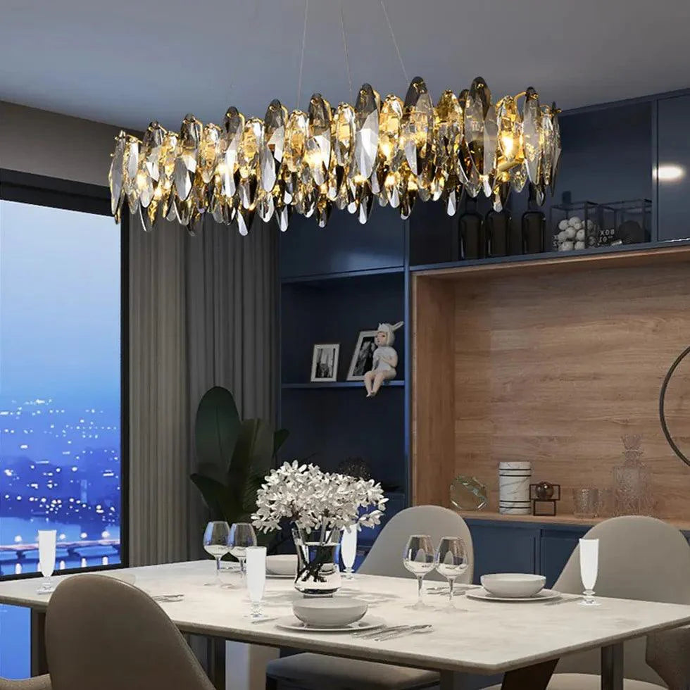 Bright Lights Shadows Crystal Gold Pendant Light-Homelova