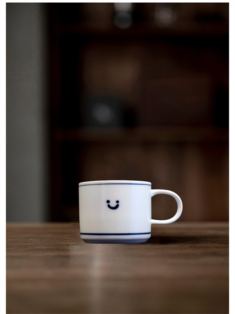 Minimalist Smiley Face Ceramic Mug - Cute Coffee Cup, Happy Morning Tea Drinkware, Aesthetic Gift-Homelova