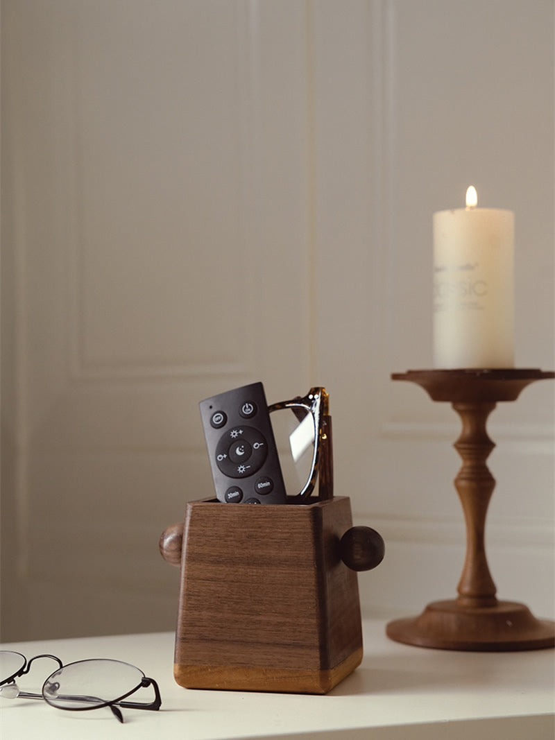 Minimalist Square Walnut Pen Holder - Sleek Desk Organizer for Pencils & Brushes-Homelova