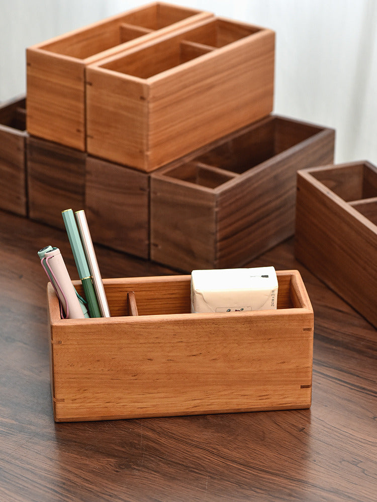 Minimalist Wooden Dual Compartment Organizer: Desk Tidy and Pen Holder-Homelova