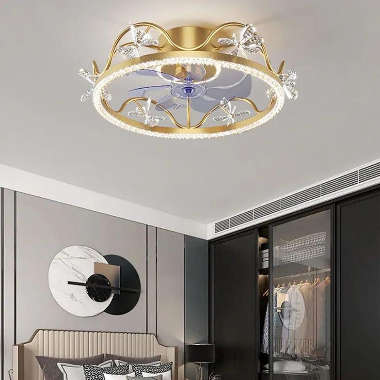 Crystal Frame Modern Ceiling Fan With Light-Homelova