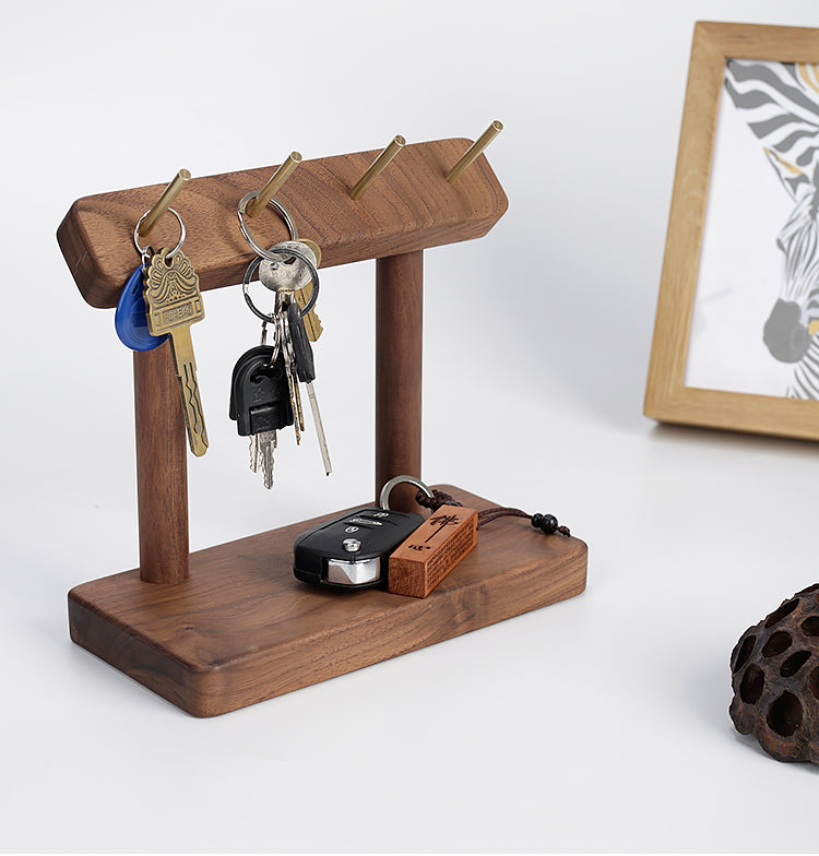 Modern Wooden Desk Organizer with Brass Hooks -  Shelf for Home & Office Storage-Homelova