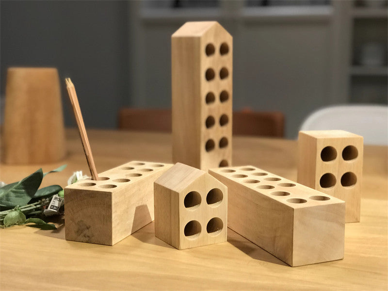 Multi-Hole Wooden Pen Holder: Versatile Tool Organizer-Homelova