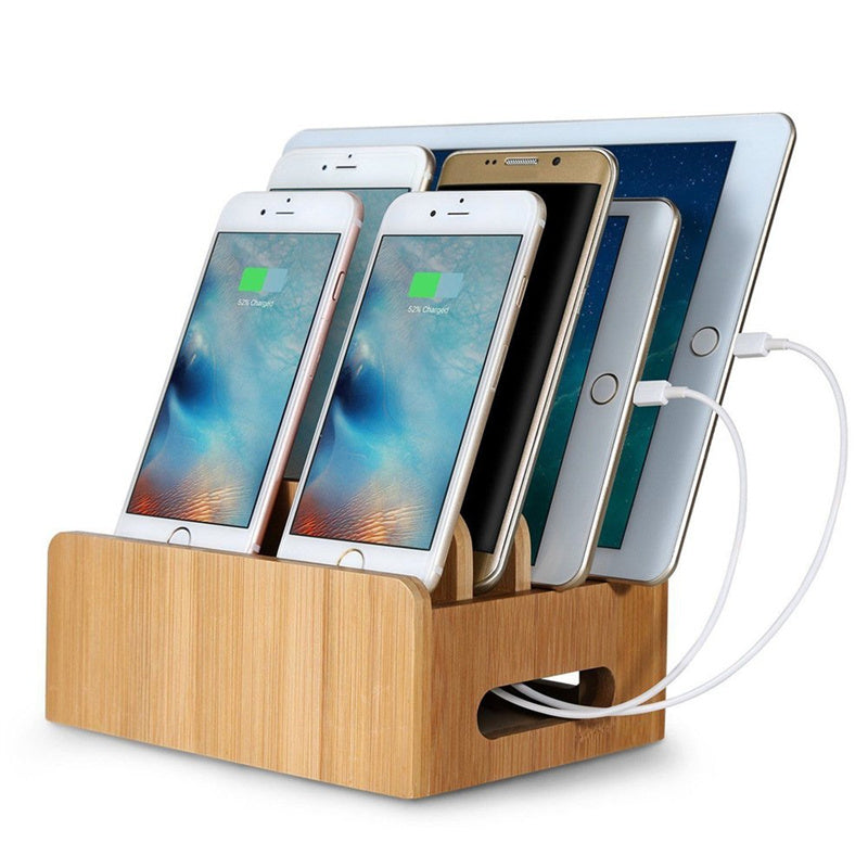 Multi-Slot Bamboo Phone Stand -  Charging Dock for iPad & Tablets, Desktop Organizer for Home/Office-Homelova