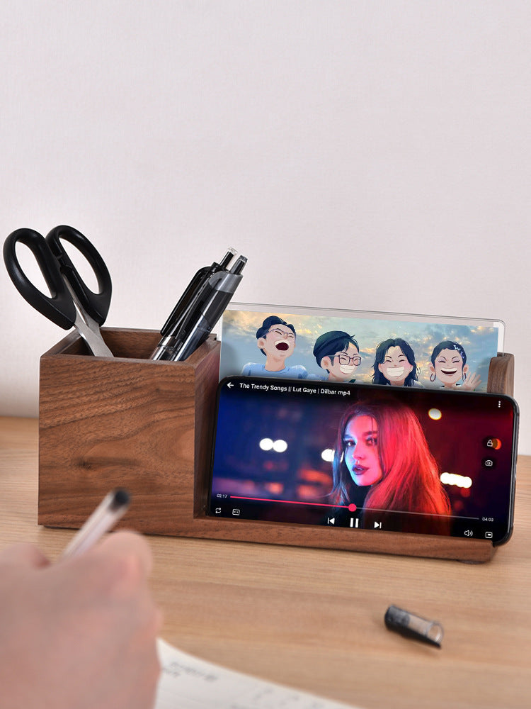 Multifunctional Wooden Pen Holder - Organizer, Photo Frame, and Phone Stand-Homelova