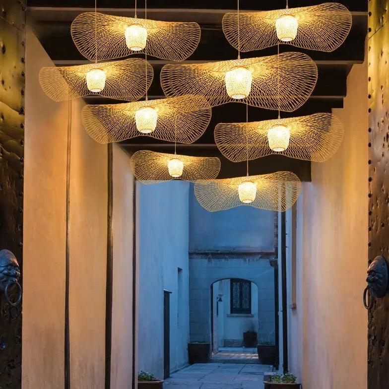 Tone Wave Rattan Vintage Pendant Light-Homelova