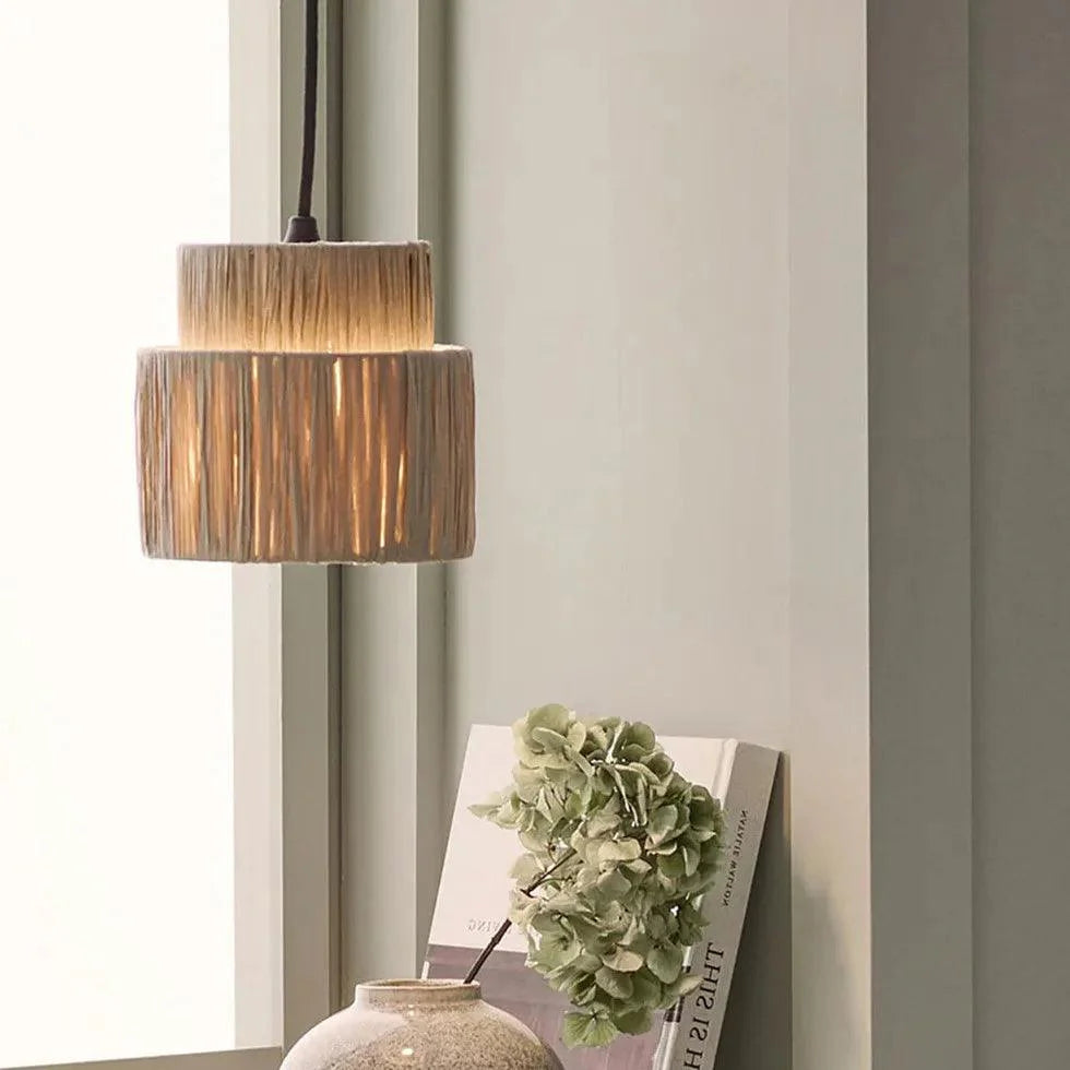 Double Layer Slim Bedroom Rattan Pendant Light-Homelova