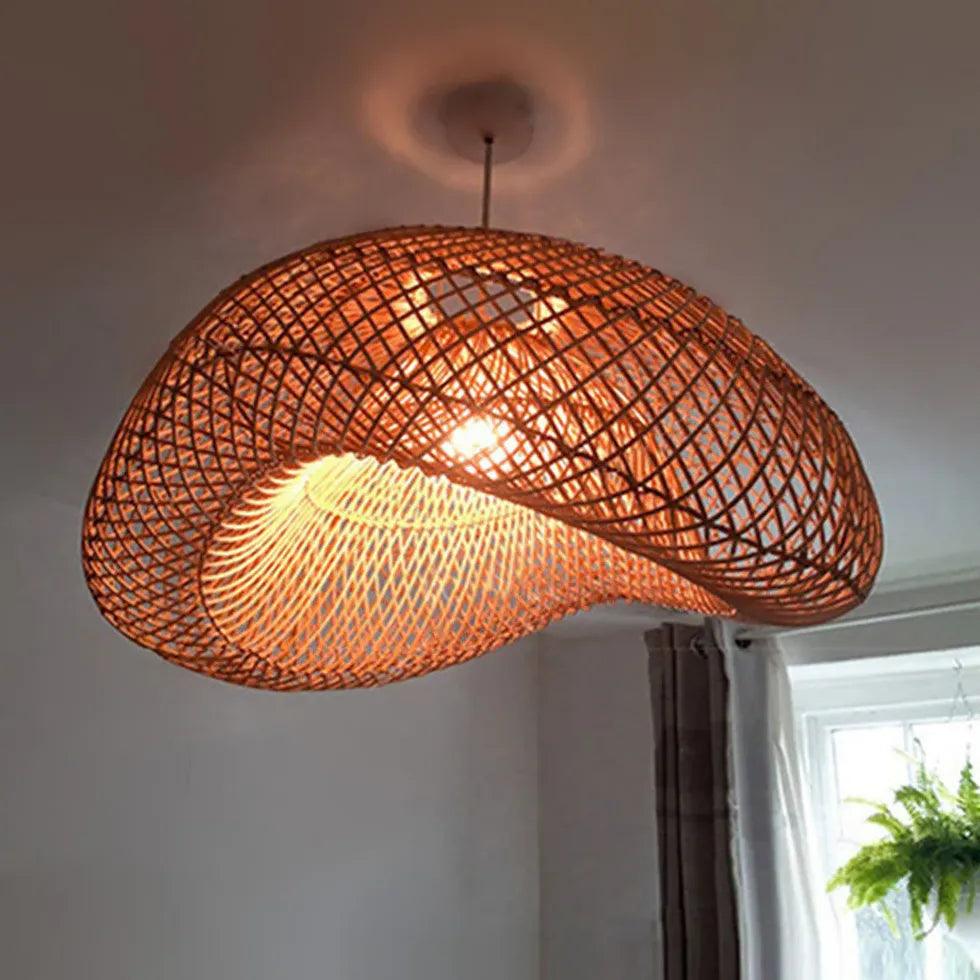 Grid Weaving Bedroom Rattan Pendant Light-Homelova