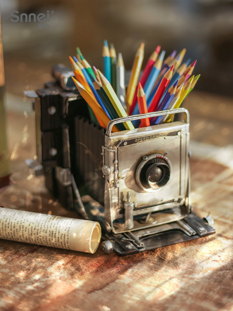 Nostalgic retro 1927 iron camera storage pen holder, shooting props ornaments-Homelova