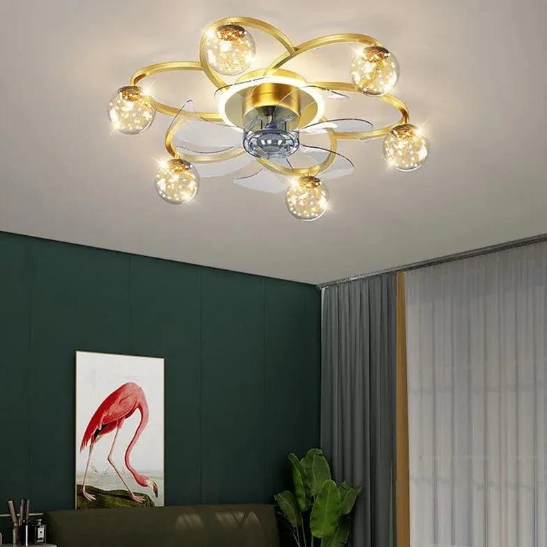 Octopus Bedroom Gold Ceiling Fan With Light-Homelova