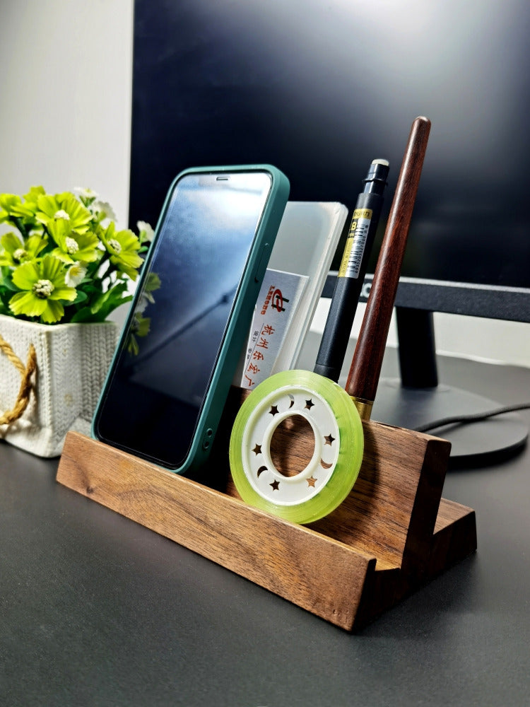 Office desk organizer wooden pen holder, cell phone holder, business card holder-Homelova