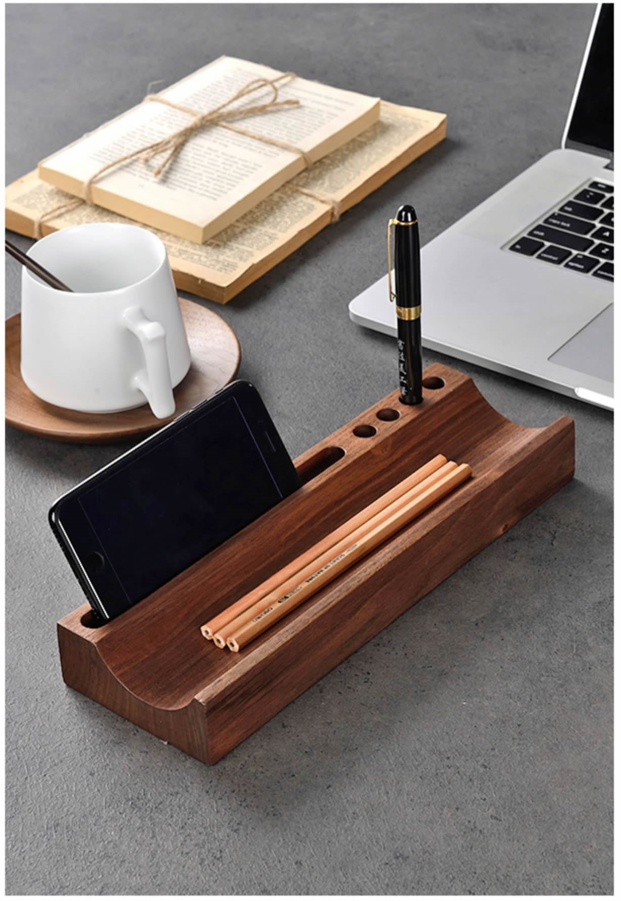 Office Wooden Pen Holder, Phone Holder, Storage Tray-Homelova