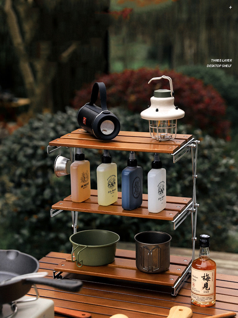 Outdoor Camping Portable Wooden Folding Storage Rack, Organizing Holder-Homelova
