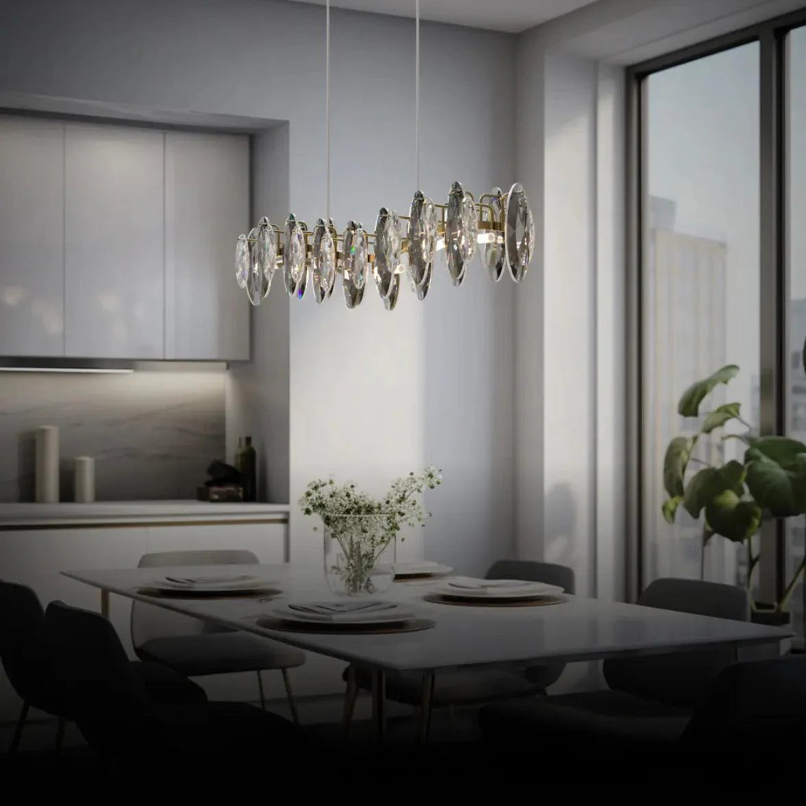 Oval Blade Crystal Dining Room Chandelier-Homelova