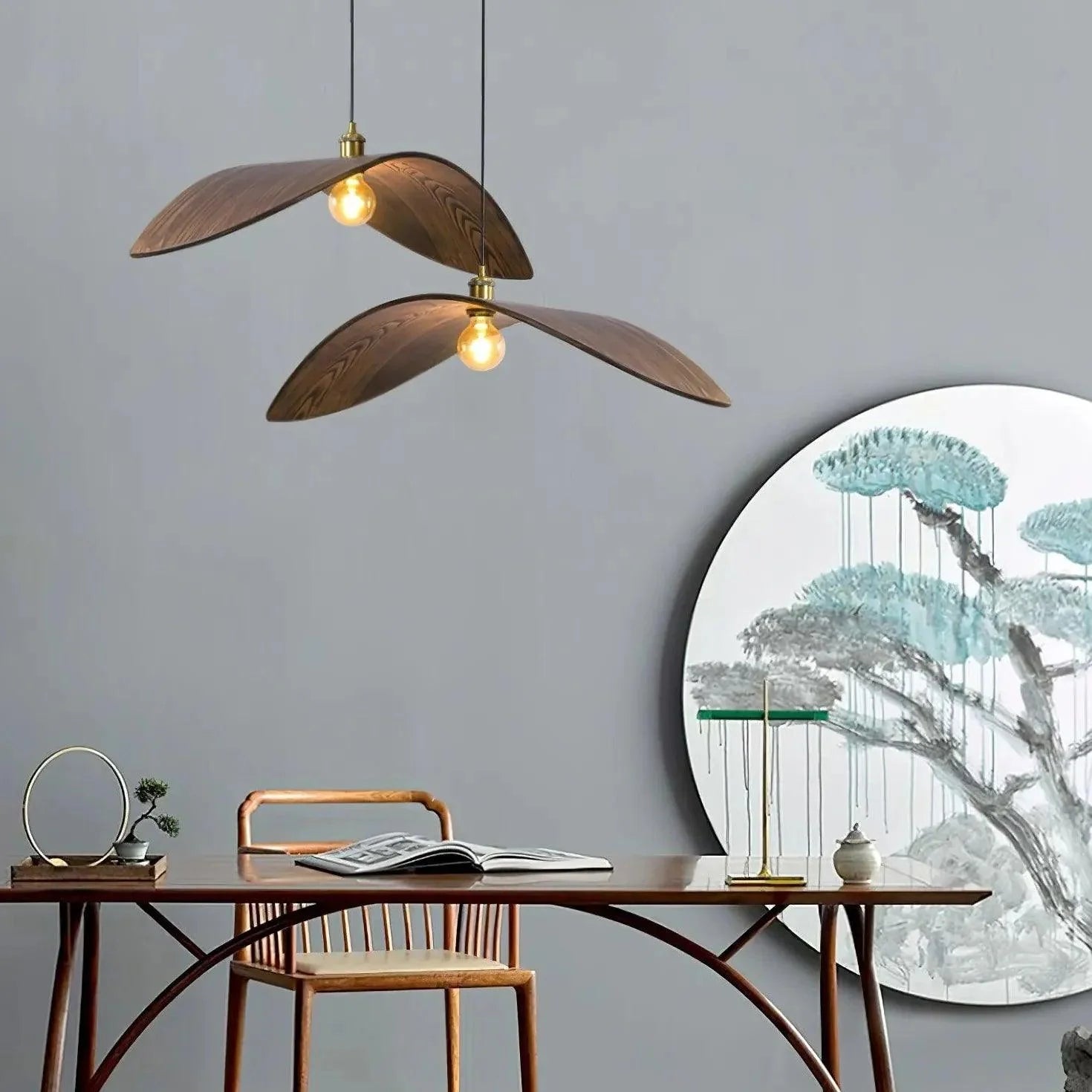 Streamlined Waves Vintage Wooden Pendant Light-Homelova