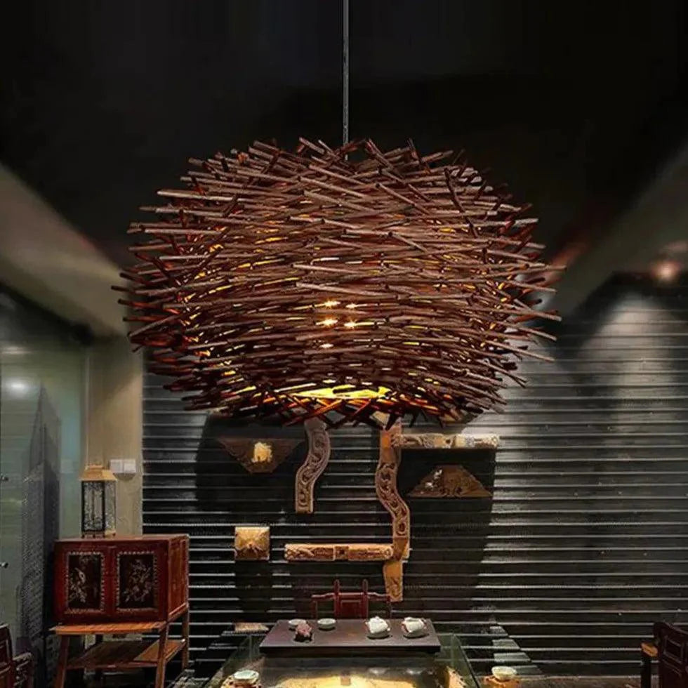 Wooden Stick Spherical Dining Room Pendant Light-Homelova