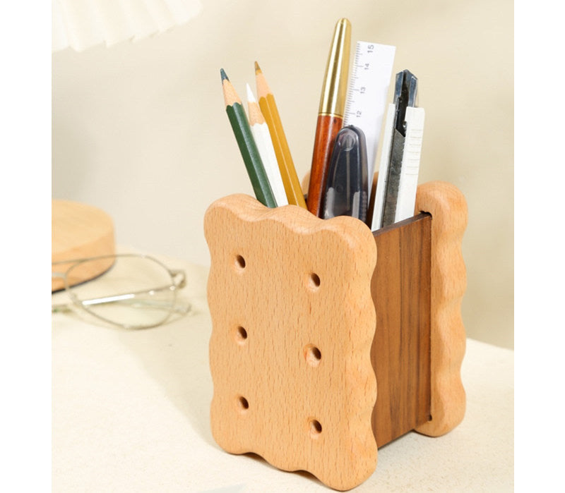 Quirky Wooden Cookie Office Pen Holder-Homelova