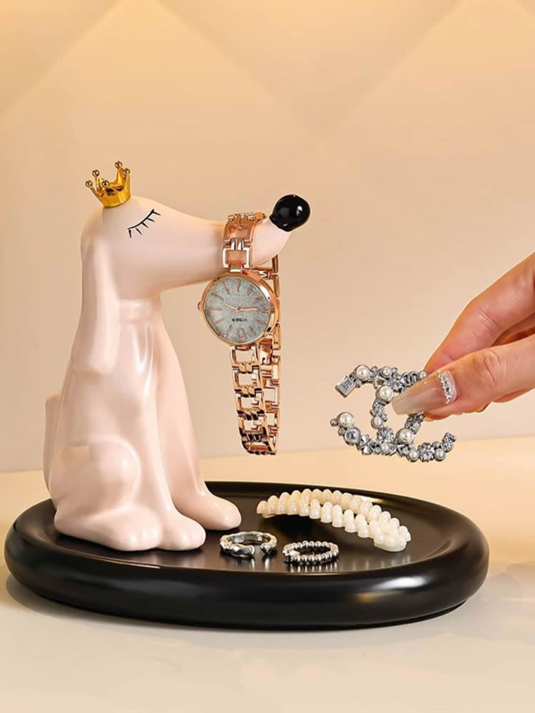 Pink Dachshund Desktop Storage Tray, Key Jewelry Watch Storage Rack-Homelova