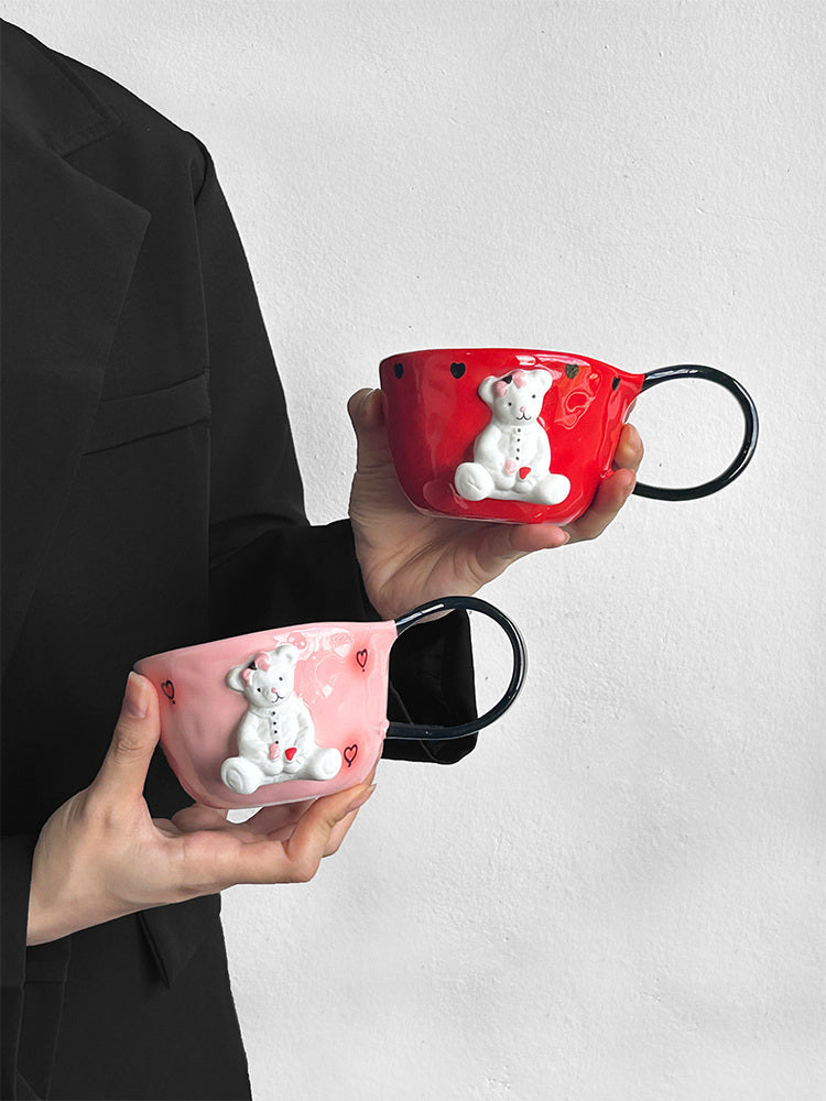 Playful Cartoon Bear Embossed Ceramic Cup,Creative Gift-Homelova