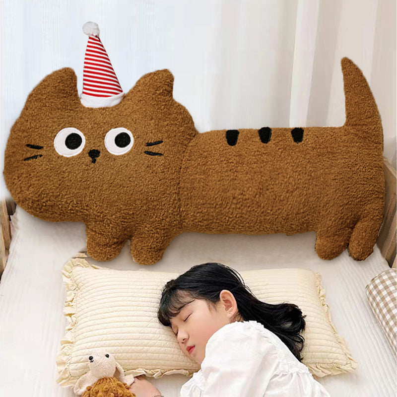 Plush Cat Pillow With Santa Hat, Cushion, Christmas Gift-Homelova