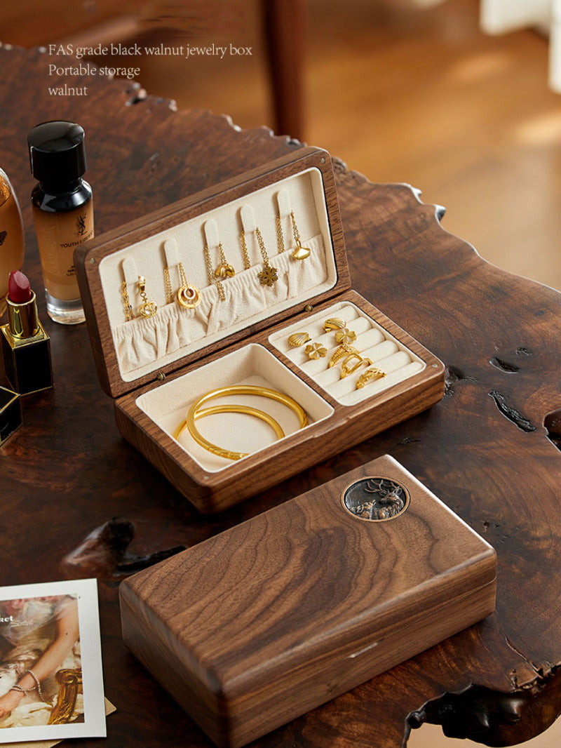 Portable Wood Jewelry Storage Box,Black Walnut Design-Homelova