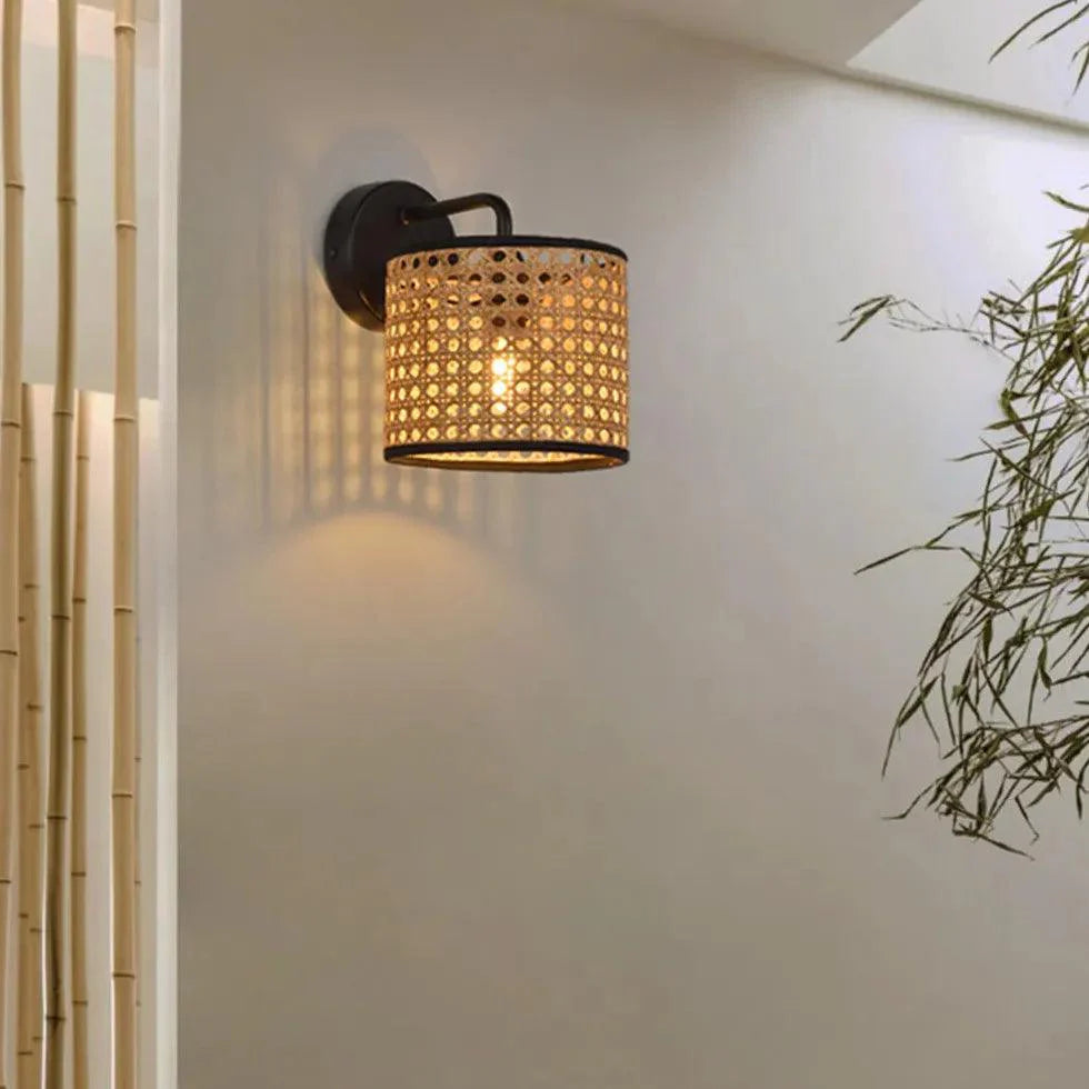 Rattan Wall Lights For Bedroom Black-Homelova