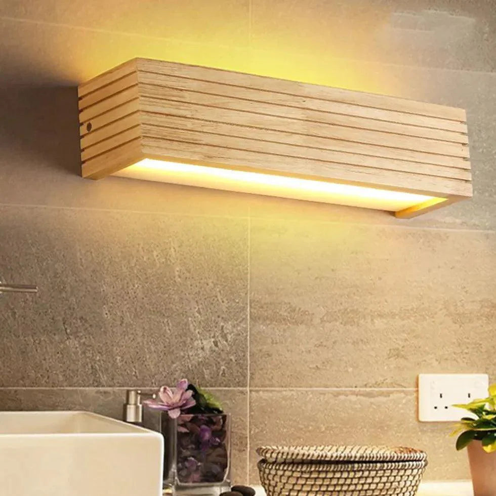 Rectangle Wooden Led Bathroom Wall Lights-Homelova