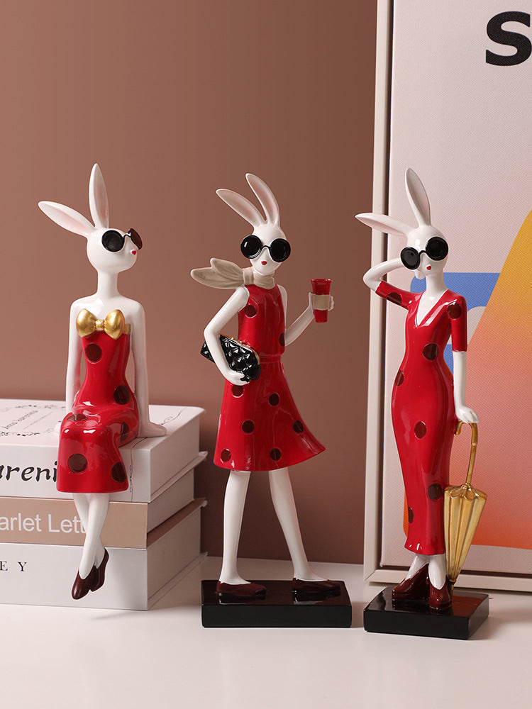 Red Sexy Miss Rabbit Desktop Sculpture Decoration Ornaments-Homelova