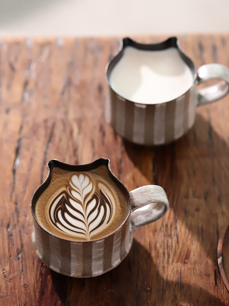 Retro Abstract Cat Shaped Ceramic Mug, Coffee Cup-Homelova